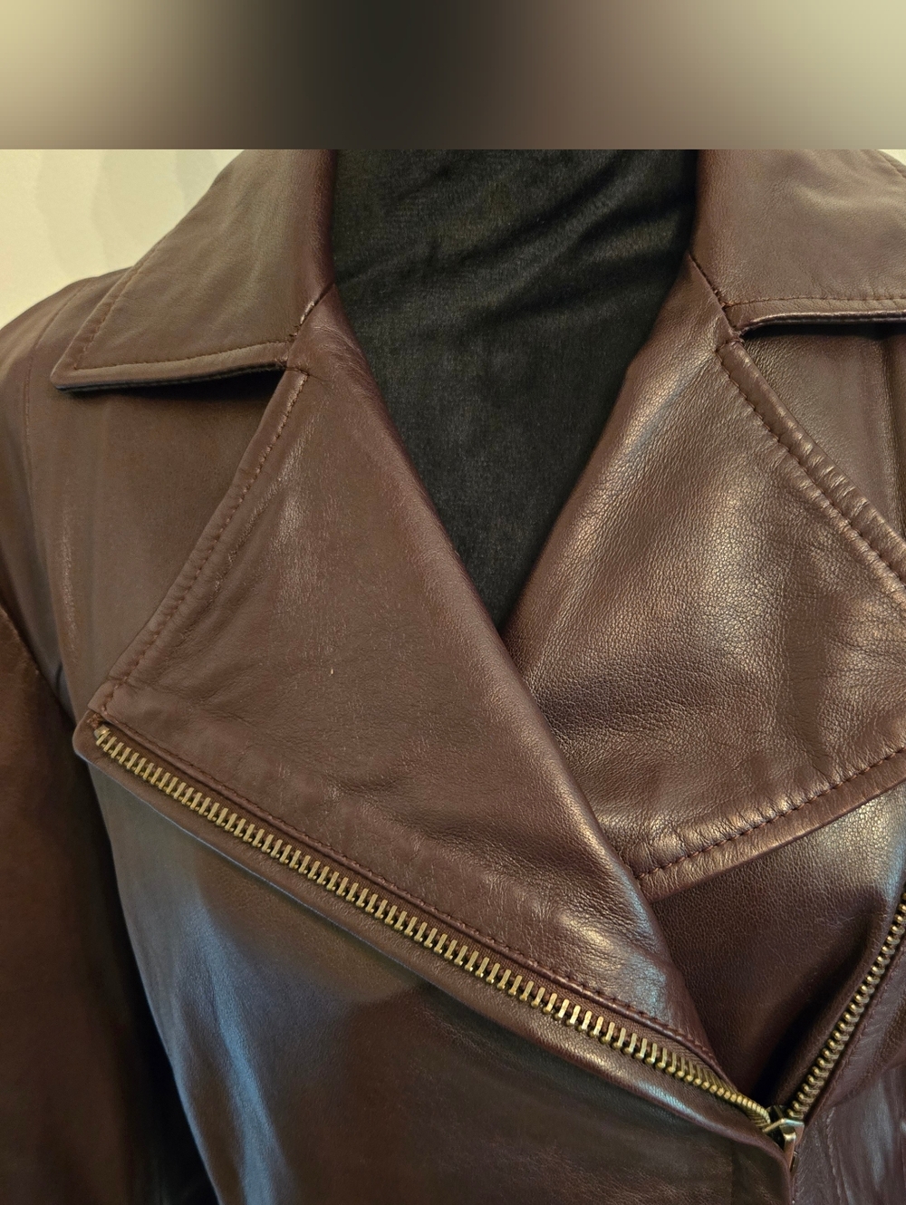 Weekend Max Mara Womens Brown Leather Lambskin Moto Jacket Size 10 - Picture 5 of 13